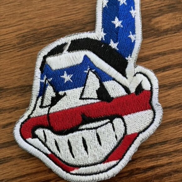 Patriotic Wahoo Patch in Red White and Blue with Black accent threading - Picture 2 of 3